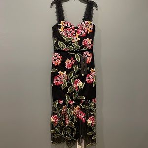 Black floral midi dress with D&G style.